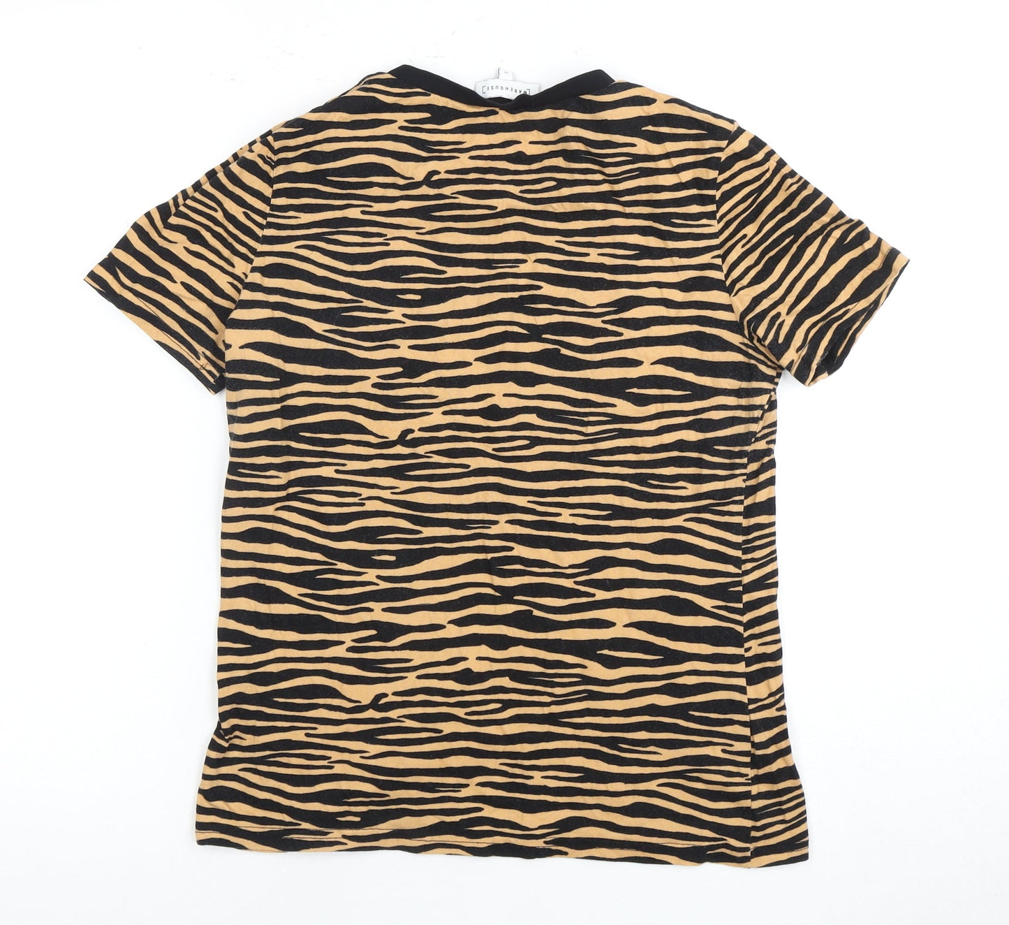 Warehouse Women's Black Beige Animal Print T-Shirt, Size 10