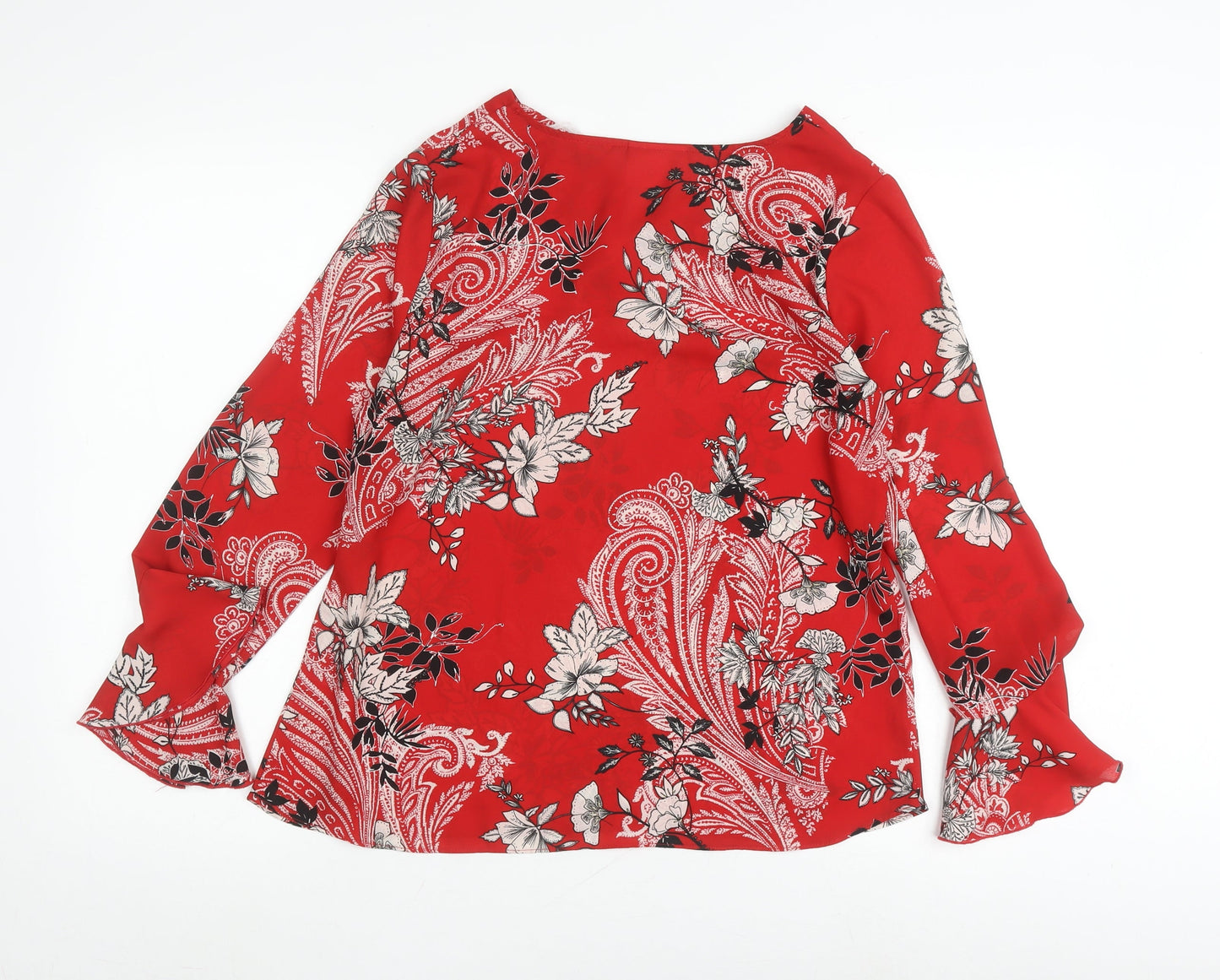 Wallis Women's Red Floral Blouse with Flared Sleeves