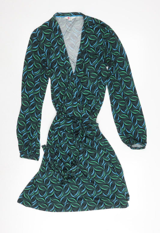 Boden Women's Green Blue Wrap Dress Size 12 Geometric
