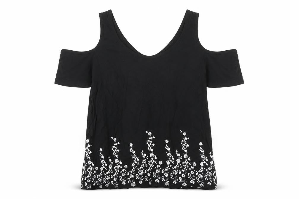 New Look Women's Black Floral 8 Cold Shoulder T-Shirt