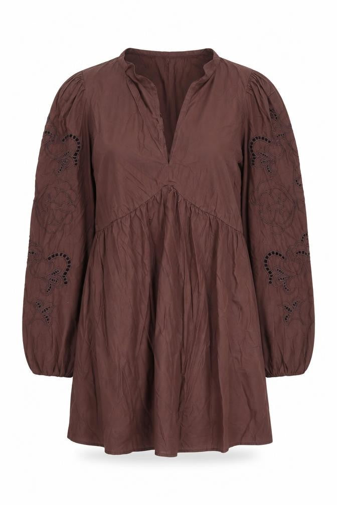 River Island Women’s Brown Cotton Balloon Sleeve Dress
