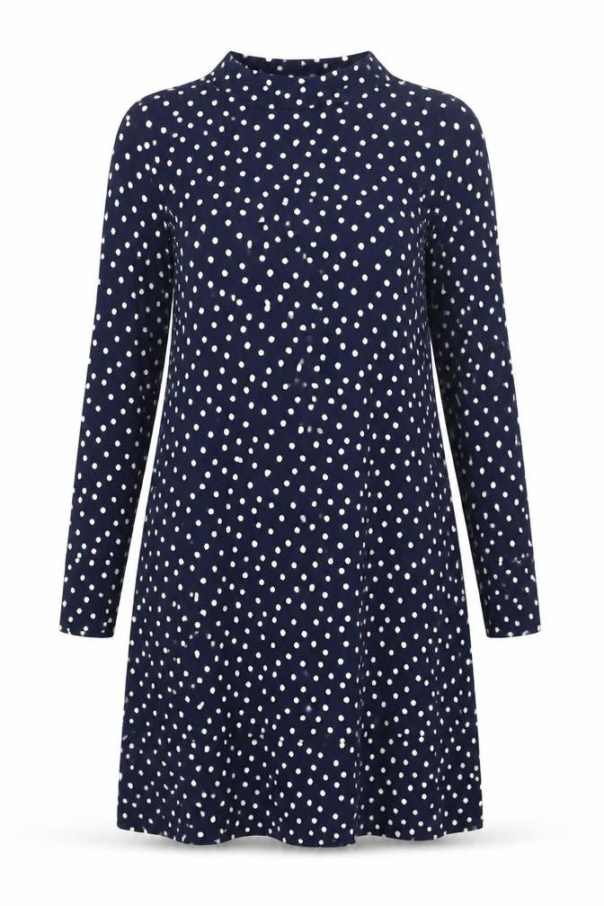 Marks and Spencer Blue Polka Dot Dress, Size 14, Long Sleeve