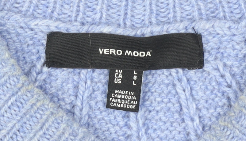 Vero Moda Women's Blue Pullover L Cable-Knit Jumper