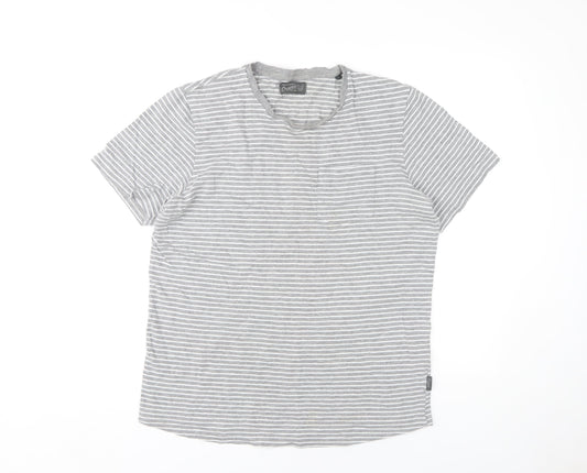 Jack & Jones Grey Striped Crew Neck T-Shirt, Men's L