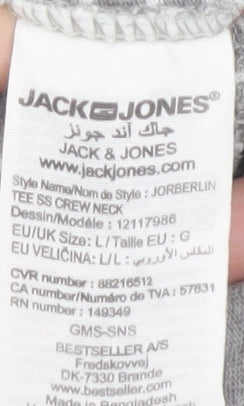 Jack & Jones Grey Striped Crew Neck T-Shirt, Men's L