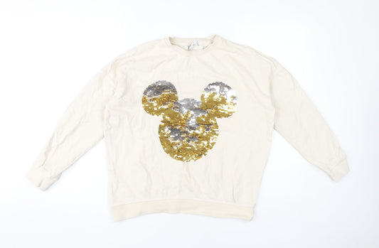Disney Women's Ivory Sequin Sweatshirt Size 10