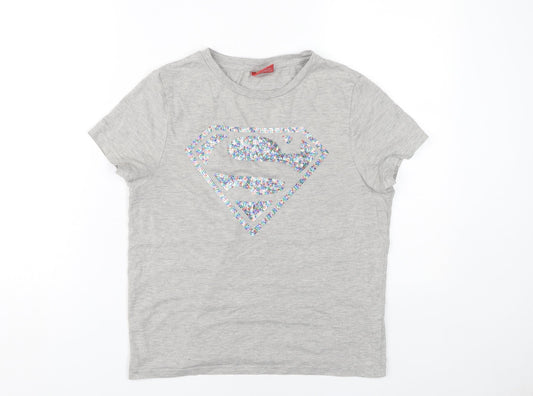 Superman Women's Grey Sequin T-Shirt, Size 14, Short Sleeve