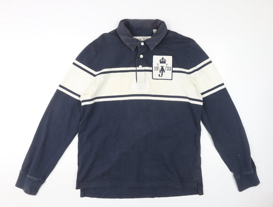 Jack Wills Men's XL Navy Blue Striped Polo Shirt