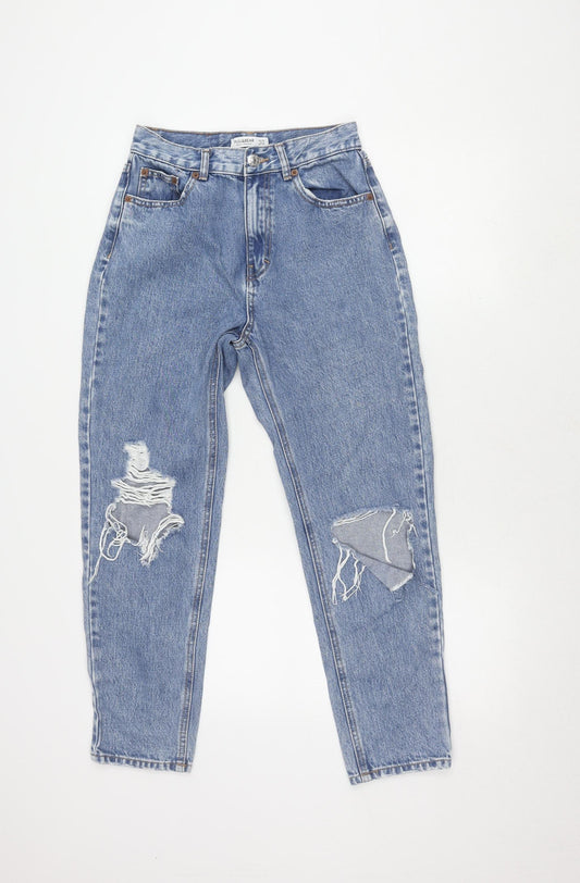 Pull & Bear Women's Blue Mom Jeans, Size 8, Distressed