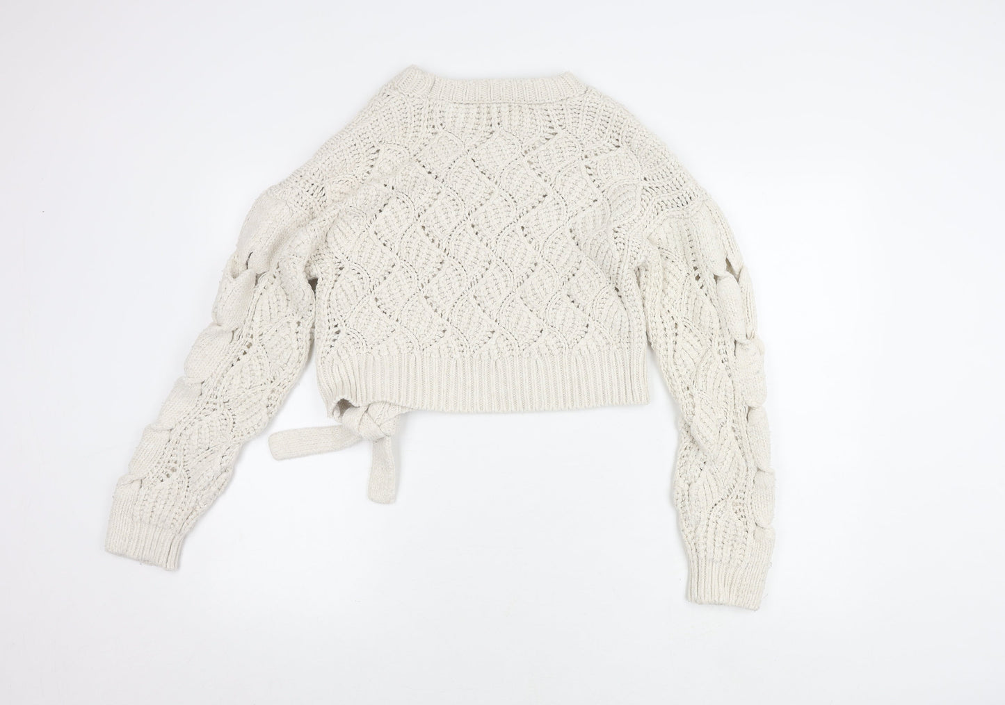 Zara Women's Ivory Open-Knit Pullover Jumper S