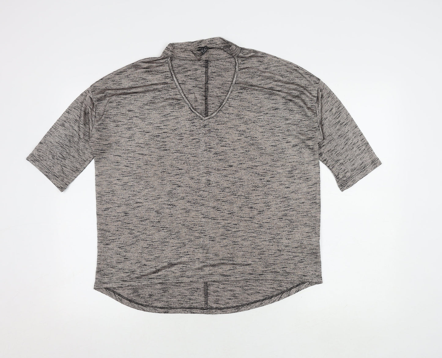 New Look Women's Grey V-Neck 3/4 Sleeve Knit Top