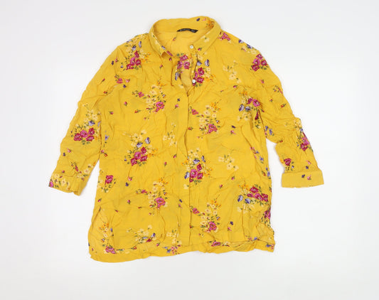 Stradivarius Women's Yellow Floral Blouse Size 12