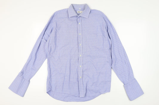 Daks Men's Blue Check Dress Shirt 15.5 Long Sleeve