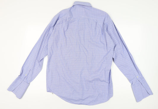 Daks Men's Blue Check Dress Shirt 15.5 Long Sleeve