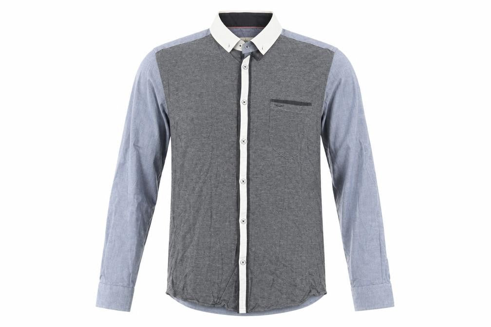 River Island Men's Grey Colourblock Button-Up Shirt L