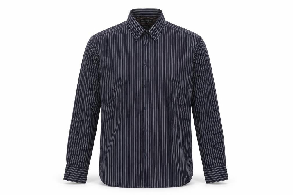 Marks and Spencer Men's Black Striped 44-45 Button-Up Shirt