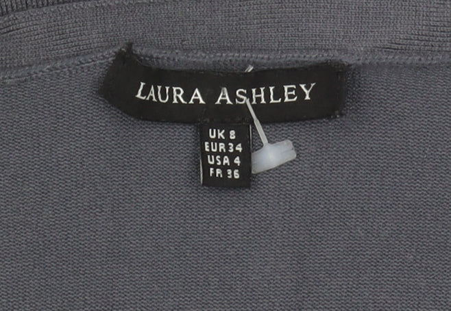 Laura Ashley Womens Grey Beaded V-Neck Knit Top UK 8