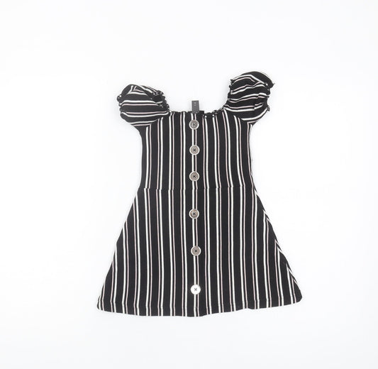 Firetrap Girls Black Striped Puff Sleeve Dress 2-3 Years
