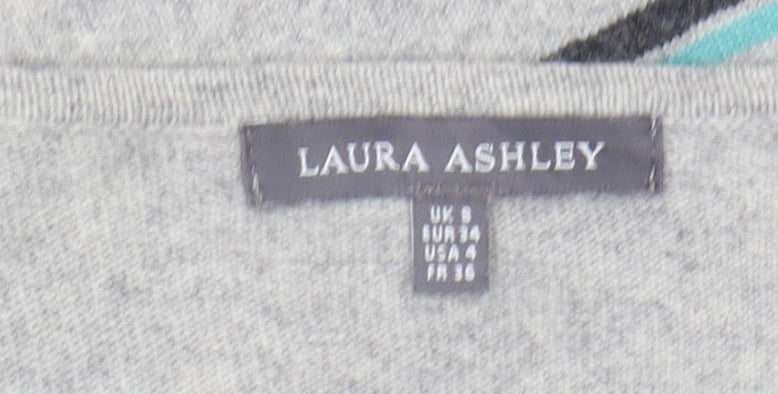 Laura Ashley Women's Grey Striped Knit Jumper, Size S