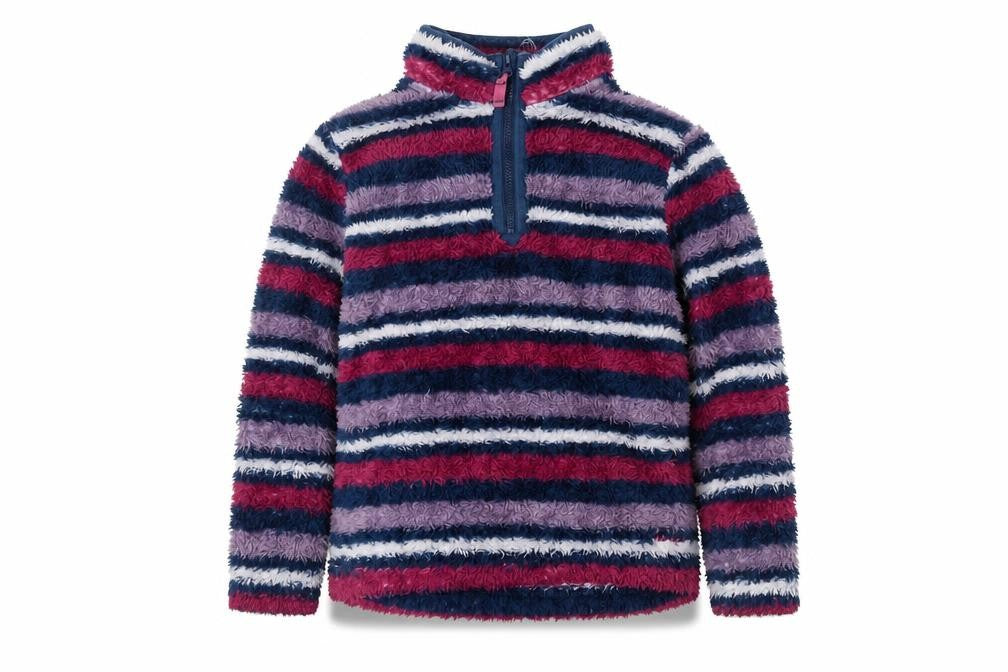 Front view of Weird Fish girls’ multicoloured striped fleece sweatshirt 11-12y