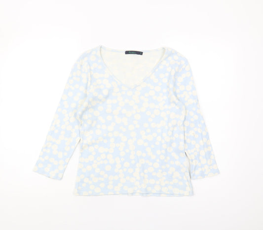 Boden Women's Blue Polka Dot V-Neck T-Shirt M