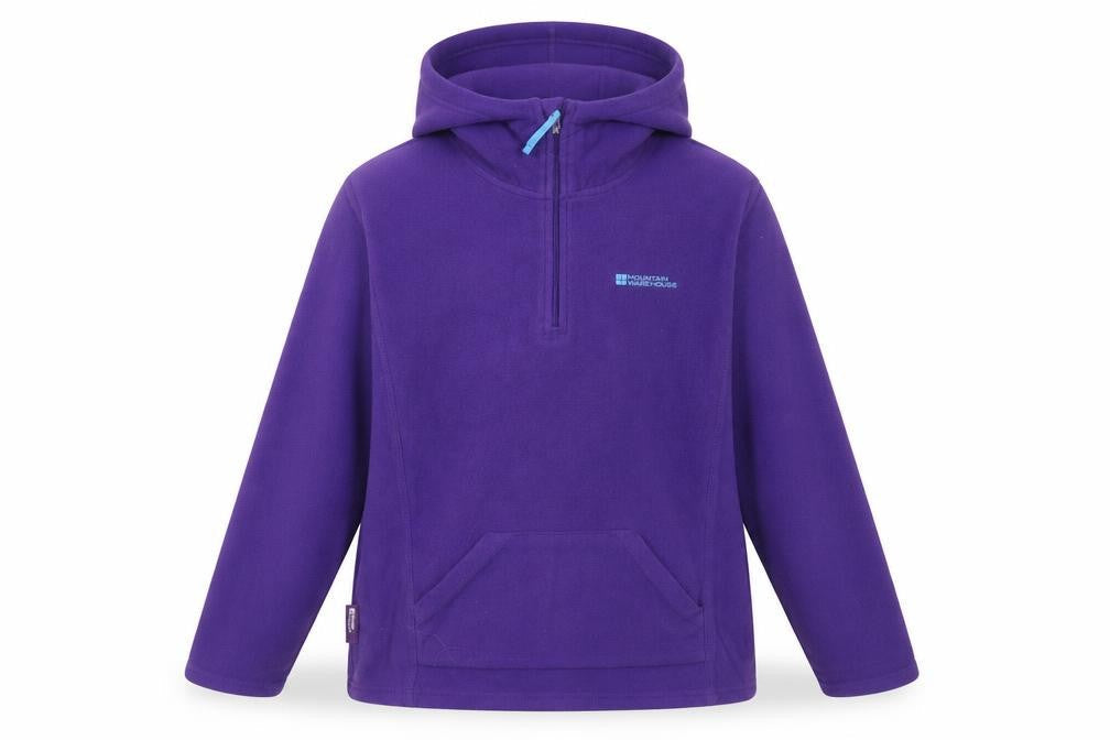 Front view of Mountain Warehouse girls’ purple fleece hoodie 13 years