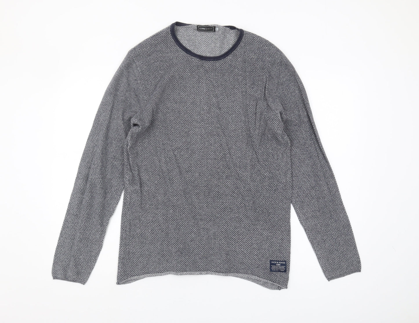Jack & Jones Men's Grey Knit T-Shirt, Size S, Long Sleeve