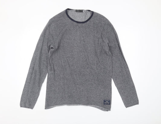 Jack & Jones Men's Grey Knit T-Shirt, Size S, Long Sleeve