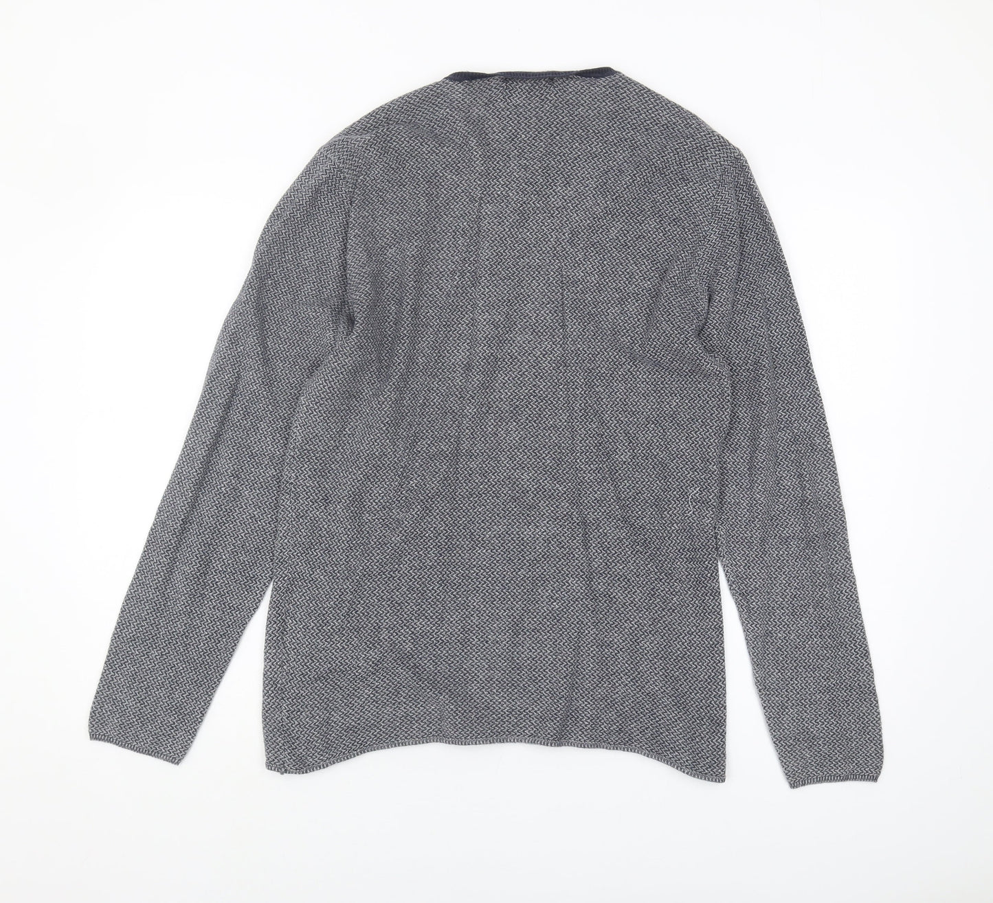 Jack & Jones Men's Grey Knit T-Shirt, Size S, Long Sleeve