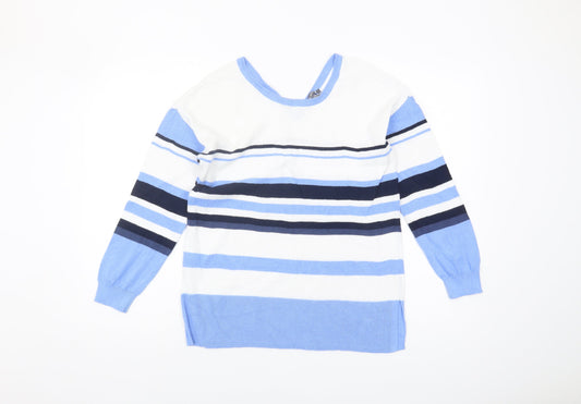 Laura Ashley Women's Blue Striped V-Neck Jumper UK 12