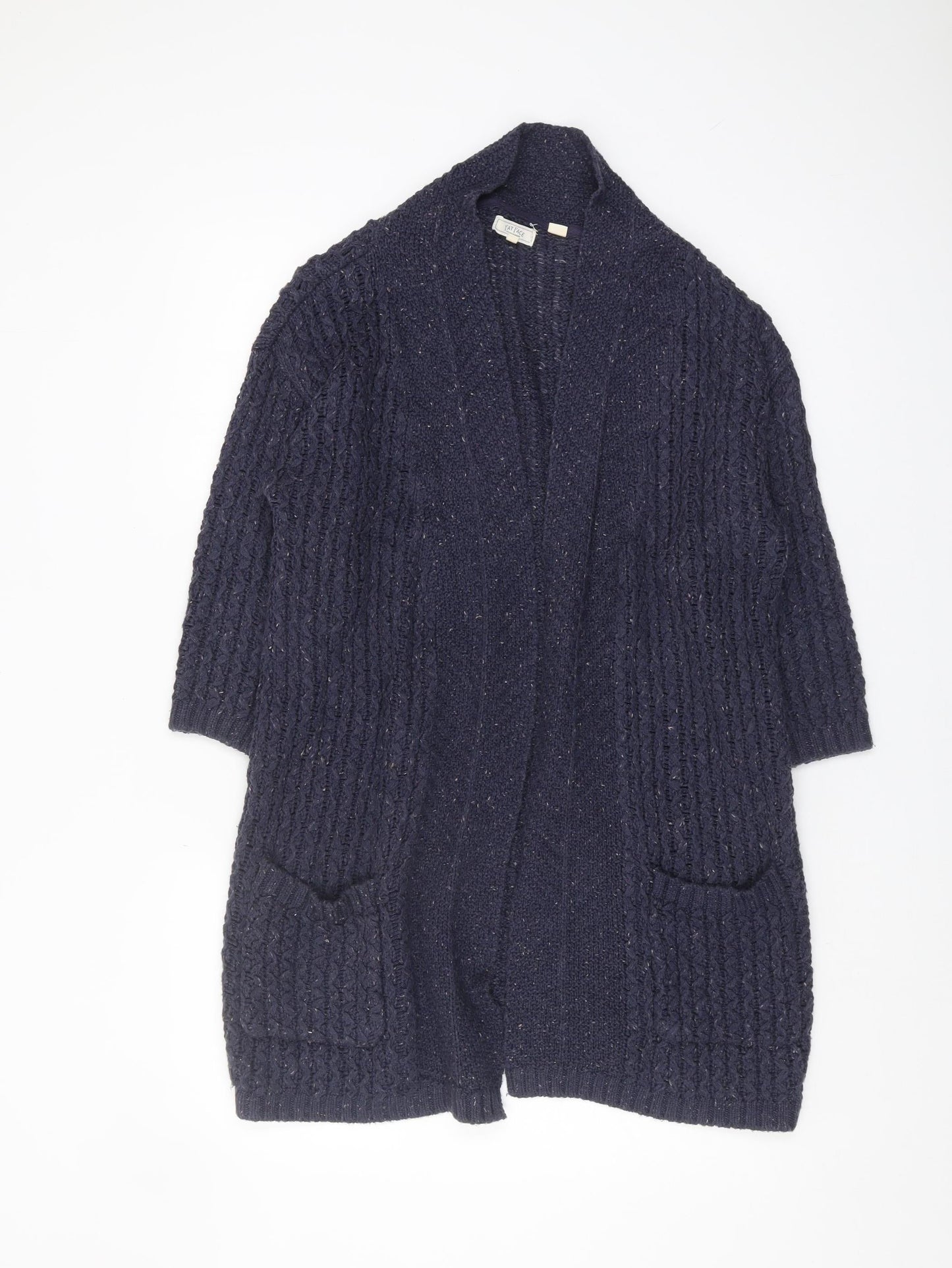 Fat Face Women's Blue Cable-Knit Open Front Cardigan, Size 8