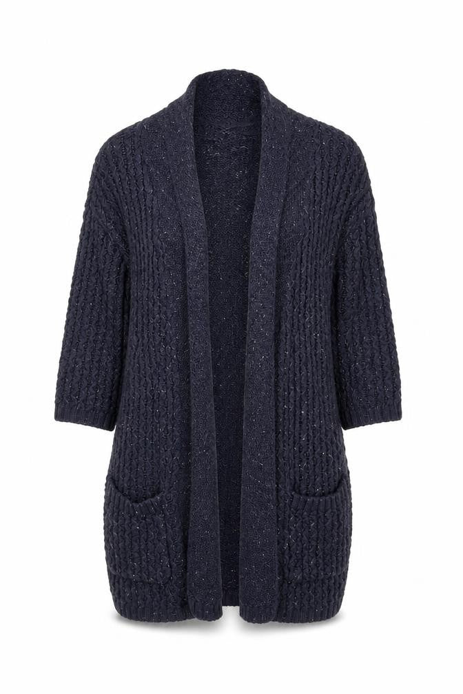 FatFace Women's Blue Cable-Knit Open Front Cardigan, Size 8