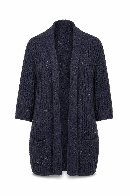 FatFace Women's Blue Cable-Knit Open Front Cardigan, Size 8
