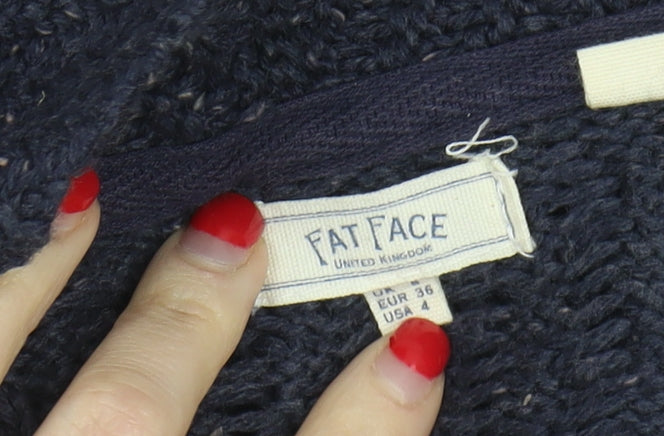 Fat Face Women's Blue Cable-Knit Open Front Cardigan, Size 8