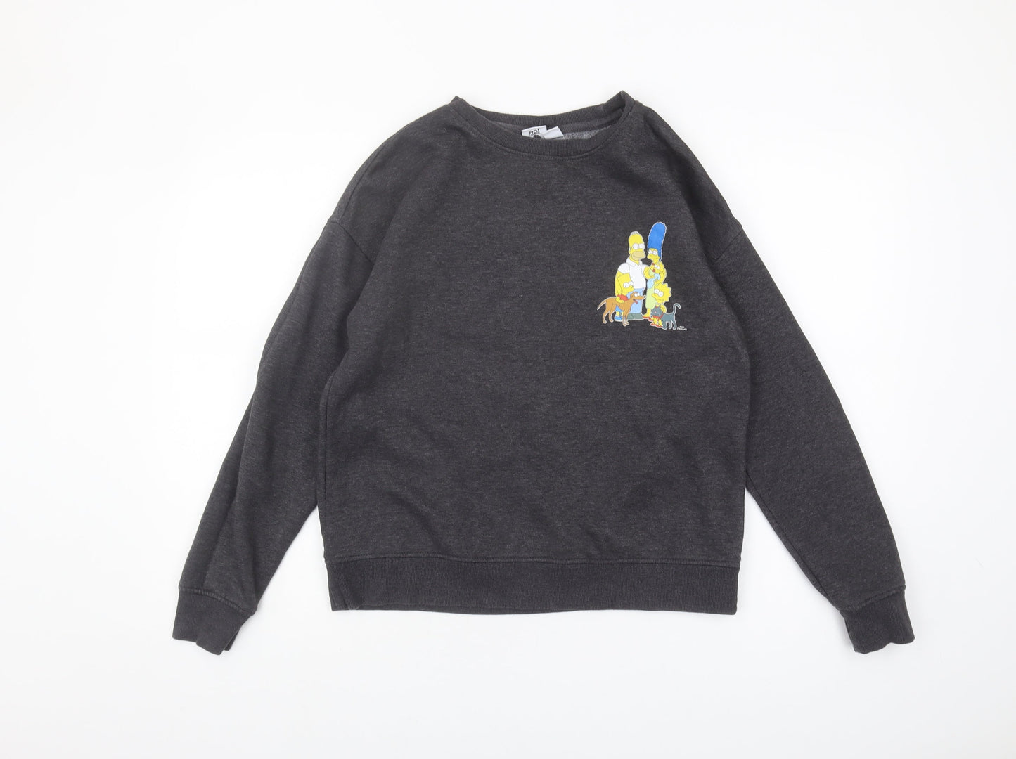 Unisex Adults UK 12 Regular The Simpsons Grey Pullover Sweatshirt