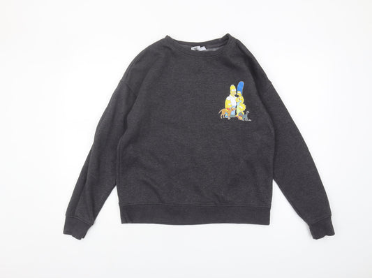 Unisex Adults UK 12 Regular The Simpsons Grey Pullover Sweatshirt