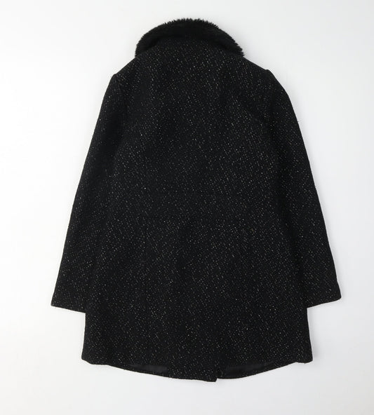 Star Girls Black Flecked Fur Trim Coat Age 9
