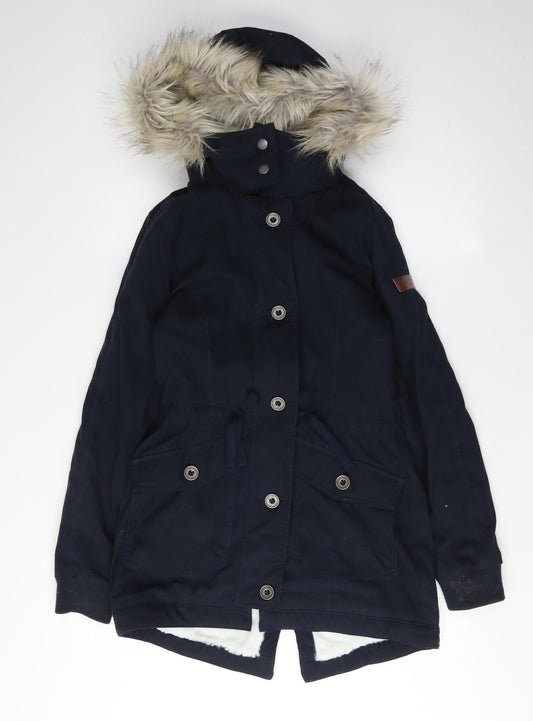 Hollister Women’s Blue Parka XS Fur Trimmed Winter Jacket