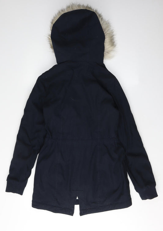 Hollister Women’s Blue Parka XS Fur Trimmed Winter Jacket