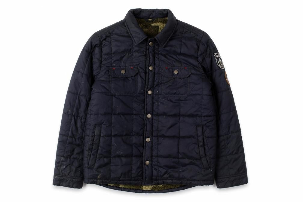Front view of FatFace boys’ blue puffer jacket 10-11 years lined lightweight