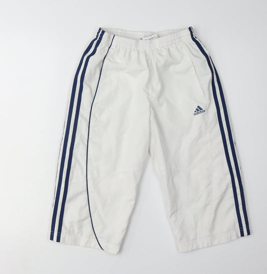 Adidas Boys White Jogger Trousers M with Side Stripe