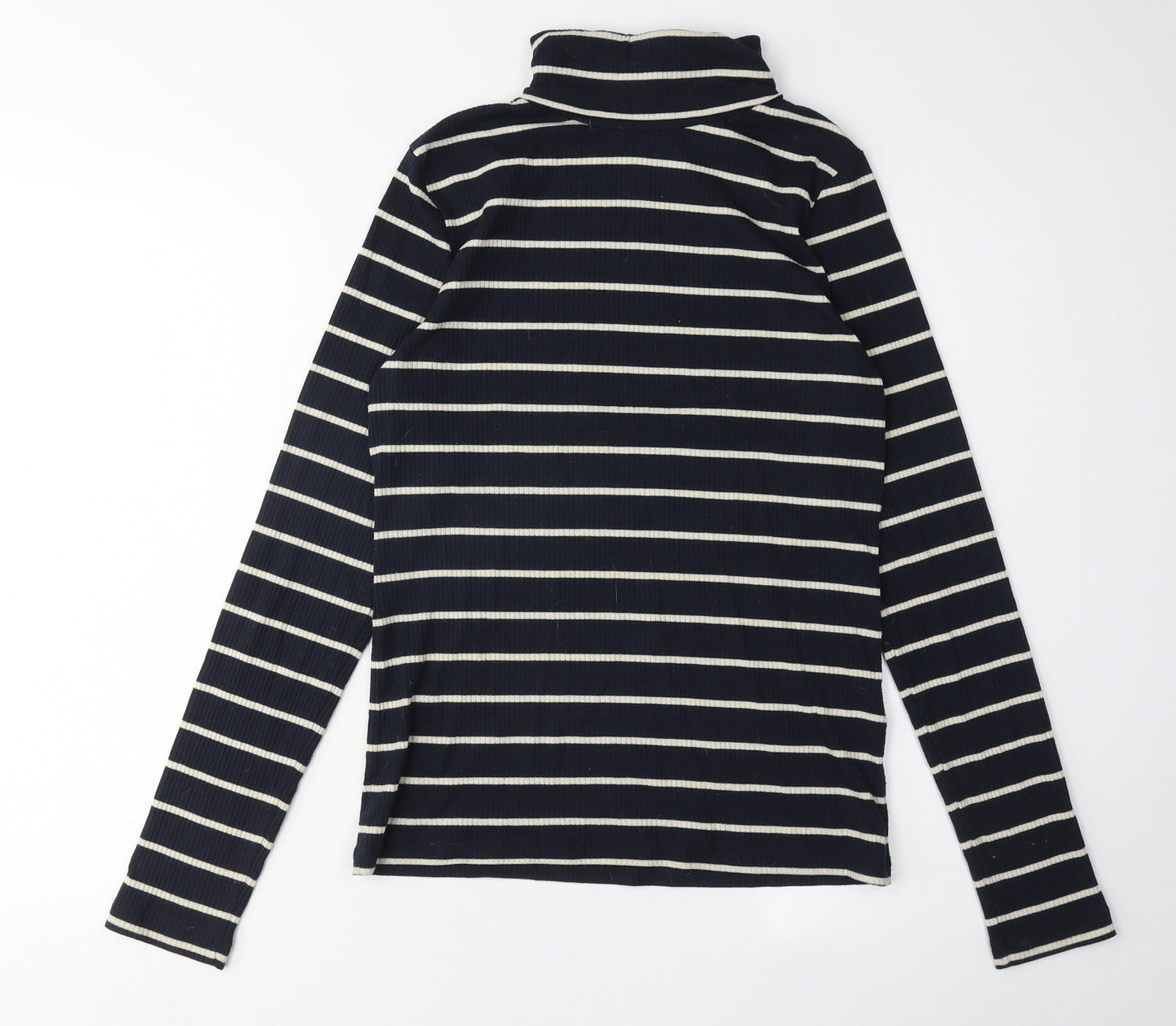 White Stuff Women's Navy Roll Neck Striped Top, Size 14