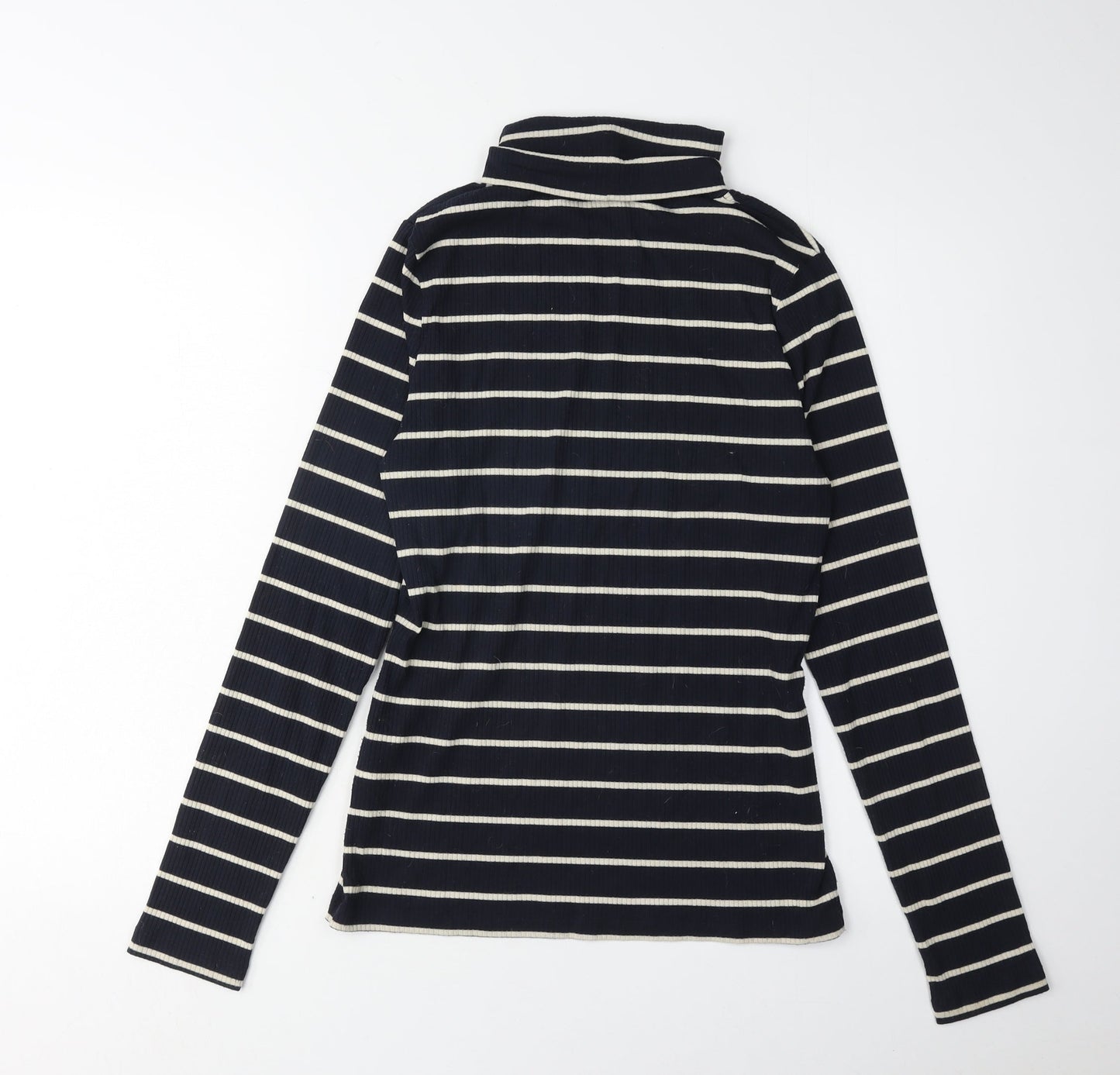 White Stuff Women's Navy Roll Neck Striped Top, Size 14