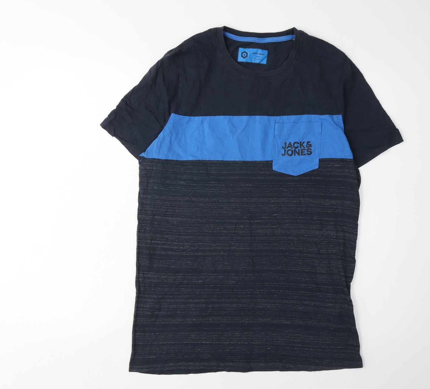 Jack & Jones Men's Blue Colourblock T-Shirt, Size L