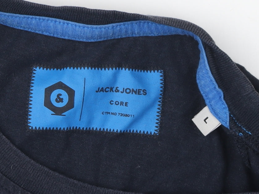 Jack & Jones Men's Blue Colourblock T-Shirt, Size L