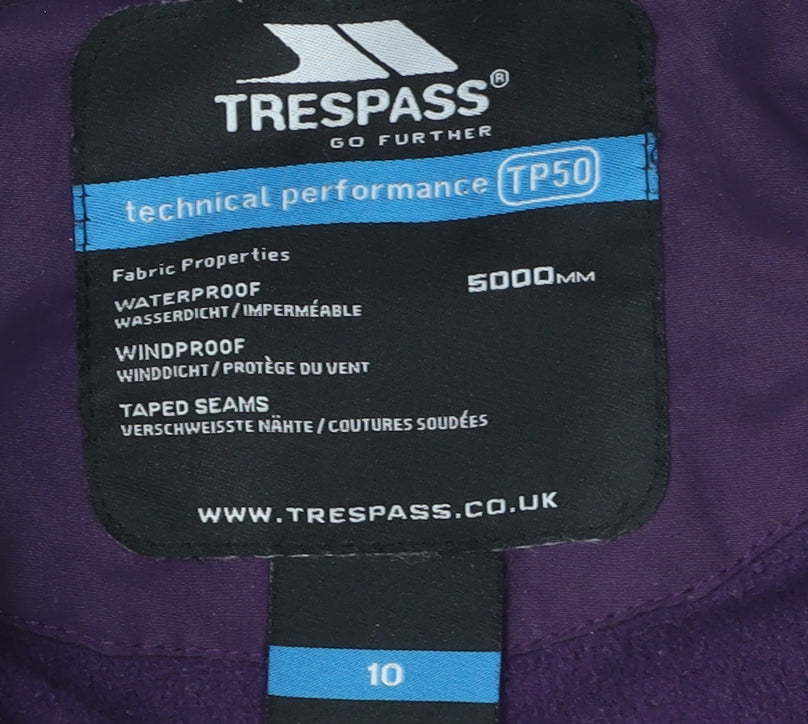 Trespass Women's Purple Parka Coat Size 10 Waterproof