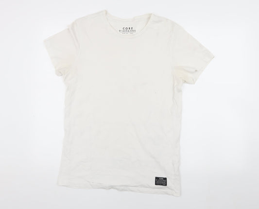 Jack & Jones Men's White Medium T-Shirt, Crew Neck Casual