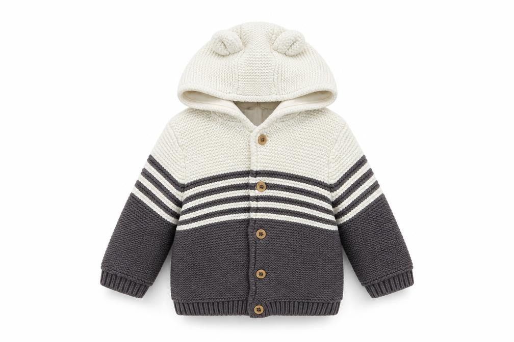 Marks and Spencer Unisex Baby Cardigan, Grey & White, 0-3 Months