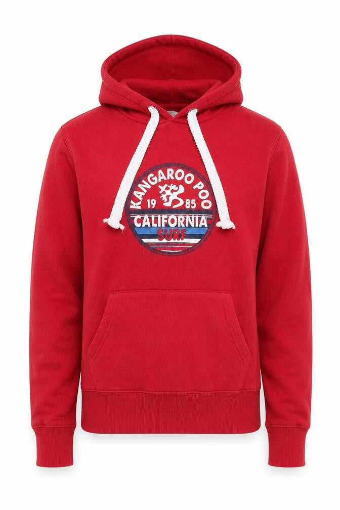 Front view of Kangaroo Poo Men's Red Small Pullover Hoodie