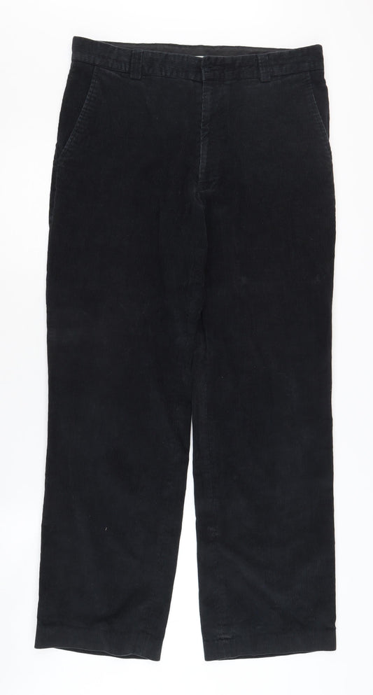 Farah Men's Black Corduroy Trousers Size 34 Straight Leg